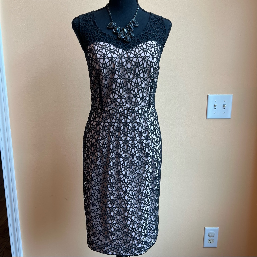 Ann Taylor Black And Nude Embroidered Dress Size 10